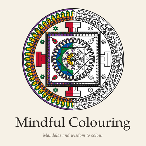 Mandala 10 from Book Two, coloured in blues and greens, above the Tao Te Ching quote about muddy water becoming clear